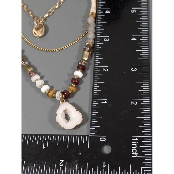 Boho Faux Drusy Layered Gold Tone Necklace 21 in Beaded - Picture 7 of 7